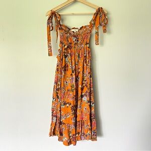 Easel Dress Size Medium Orange Floral Sundress Tie Straps Flowy Boho